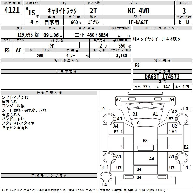 DA63T-174572 - SUZUKI CARRY TRUCK (White - 2003)
